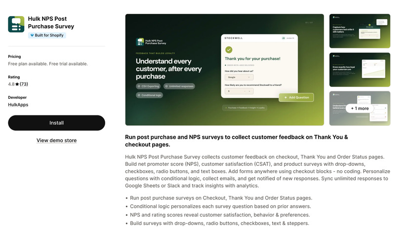 Hulk NPS Post-Purchase Survey