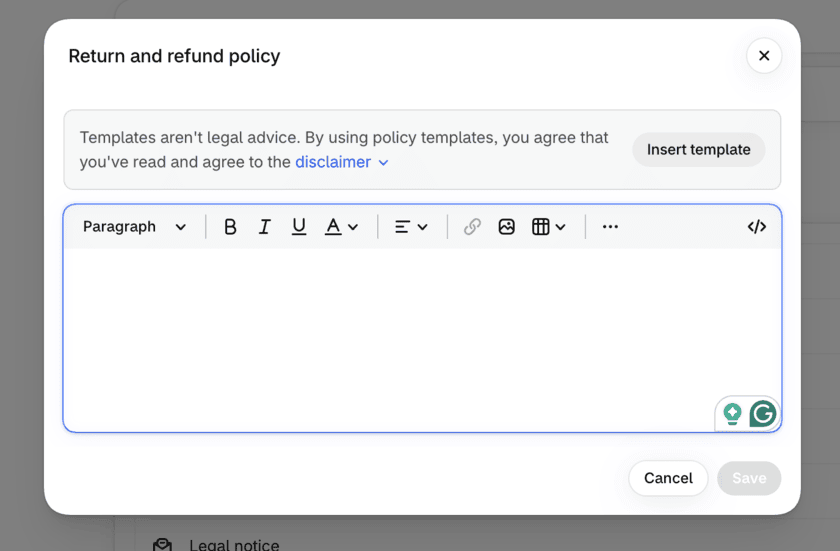 Return and refund policy section